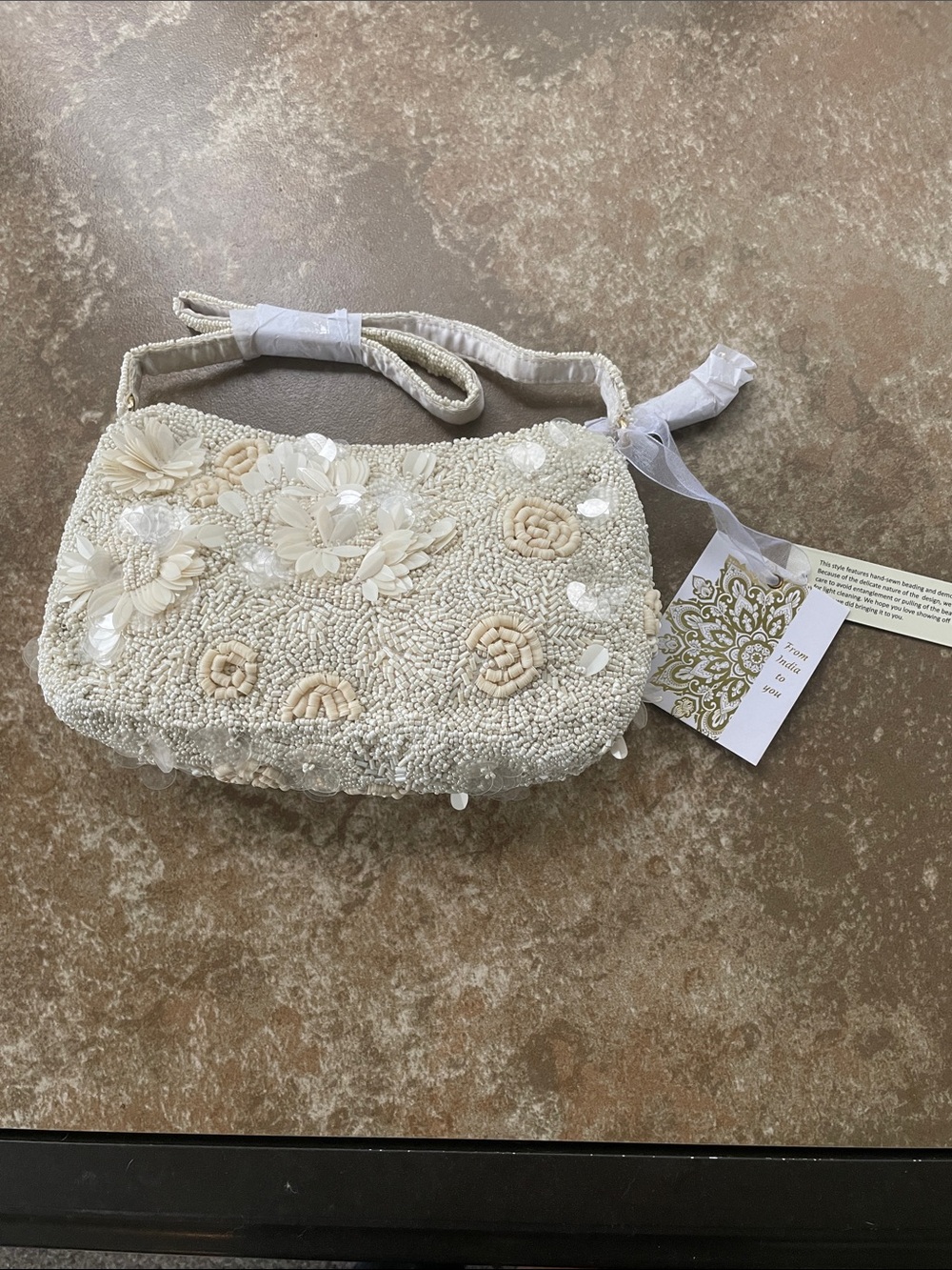 NATH East West Beaded Shoulder Bag Ivory